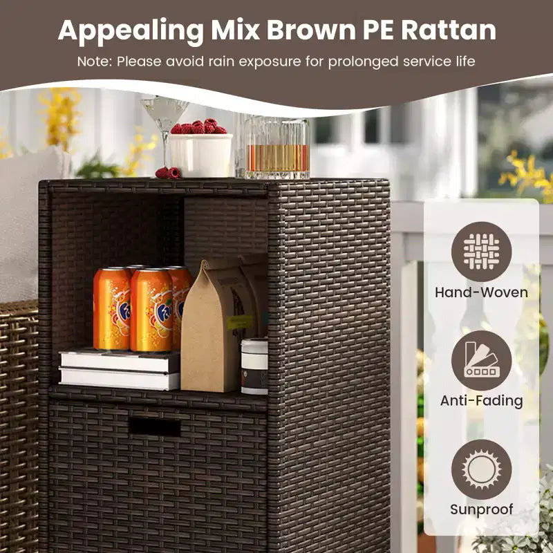 Outdoor Storage Cabinet with Storage Shelves & Removable Drawer for Porch Mix Brown/Black/Gray