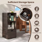 Outdoor Storage Cabinet with Storage Shelves & Removable Drawer for Porch Mix Brown/Black/Gray