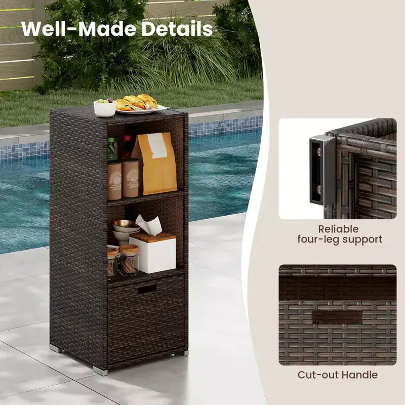Outdoor Storage Cabinet with Storage Shelves & Removable Drawer for Porch Mix Brown/Black/Gray