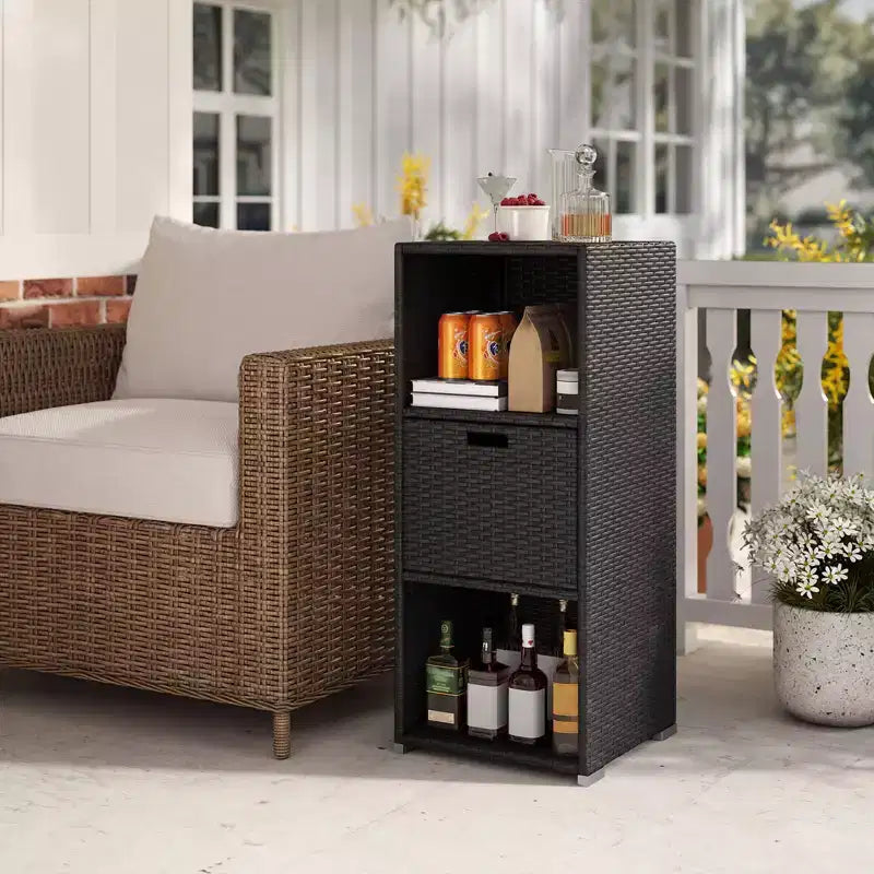 Outdoor Storage Cabinet with Storage Shelves & Removable Drawer for Porch Mix Brown/Black/Gray