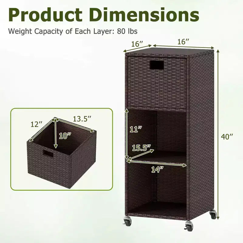 Outdoor Storage Cabinet with Storage Shelves & Removable Drawer for Porch Mix Brown/Black/Gray