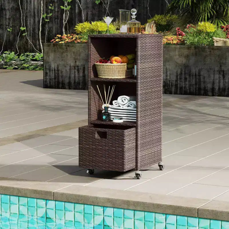 Outdoor Storage Cabinet with Storage Shelves & Removable Drawer for Porch Mix Brown/Black/Gray