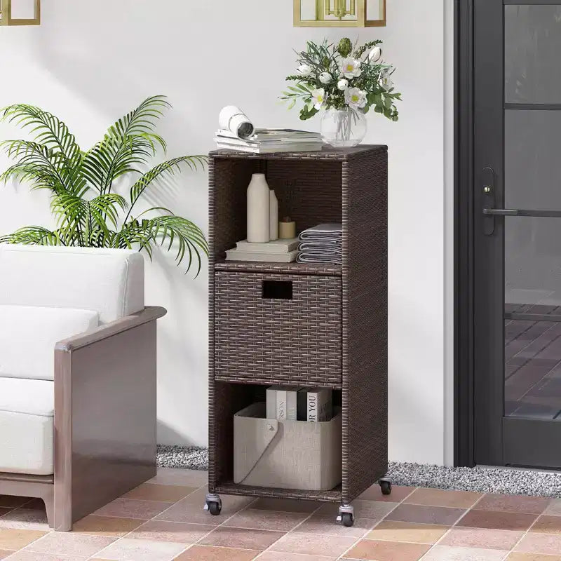 Outdoor Storage Cabinet with Storage Shelves & Removable Drawer for Porch Mix Brown/Black/Gray
