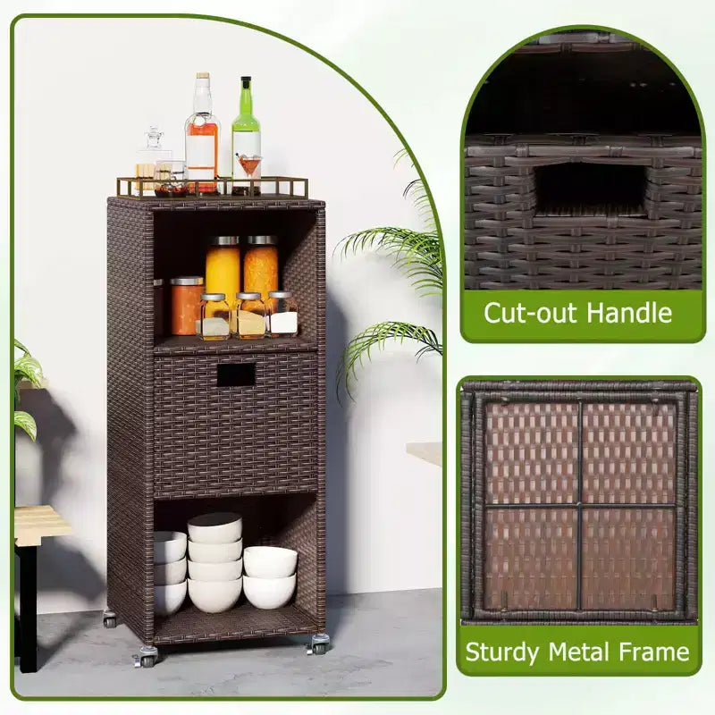 Outdoor Storage Cabinet with Storage Shelves & Removable Drawer for Porch Mix Brown/Black/Gray