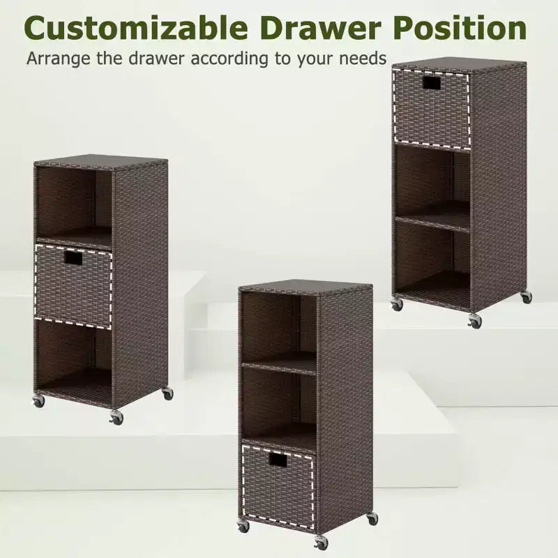Outdoor Storage Cabinet with Storage Shelves & Removable Drawer for Porch Mix Brown/Black/Gray