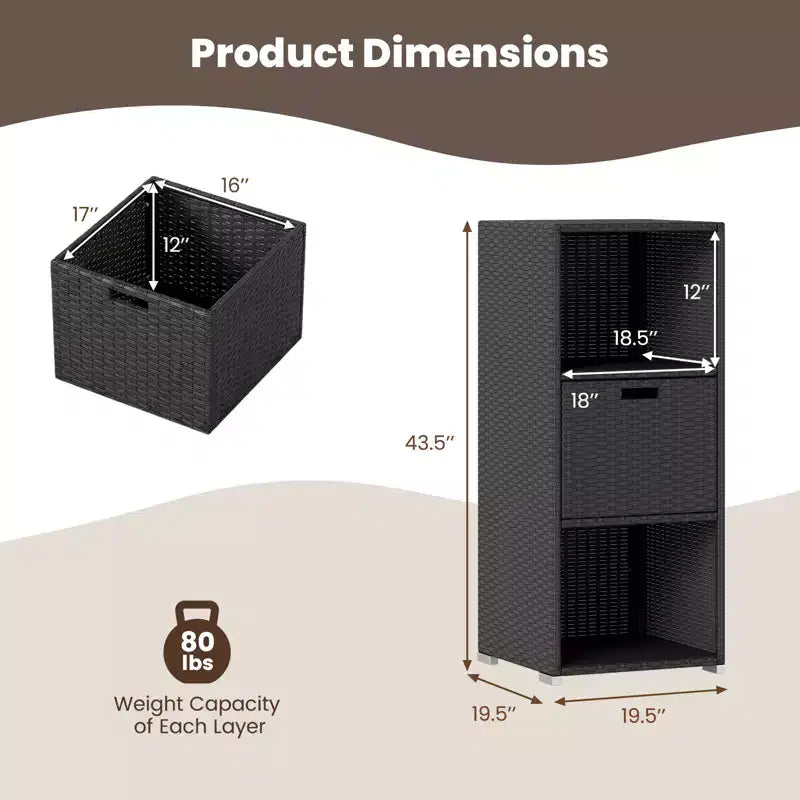 Outdoor Storage Cabinet with Storage Shelves & Removable Drawer for Porch Mix Brown/Black/Gray