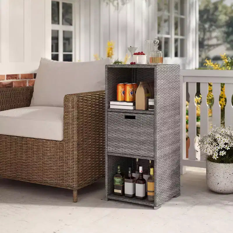 Outdoor Storage Cabinet with Storage Shelves & Removable Drawer for Porch Mix Brown/Black/Gray