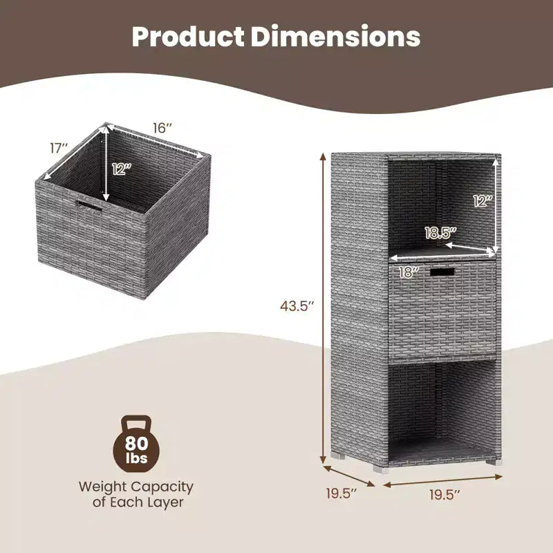 Outdoor Storage Cabinet with Storage Shelves & Removable Drawer for Porch Mix Brown/Black/Gray