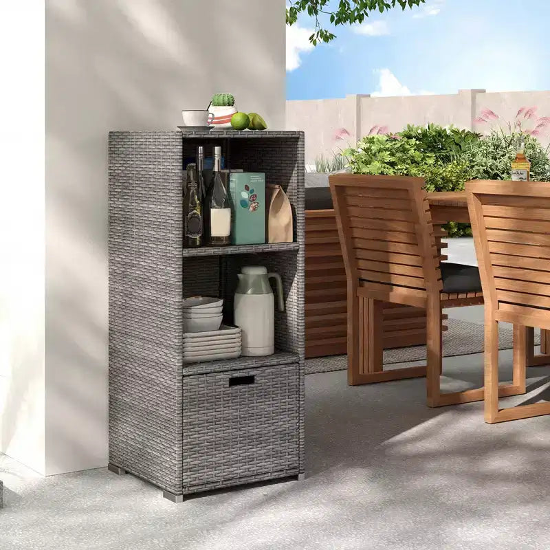 Outdoor Storage Cabinet with Storage Shelves & Removable Drawer for Porch Mix Brown/Black/Gray