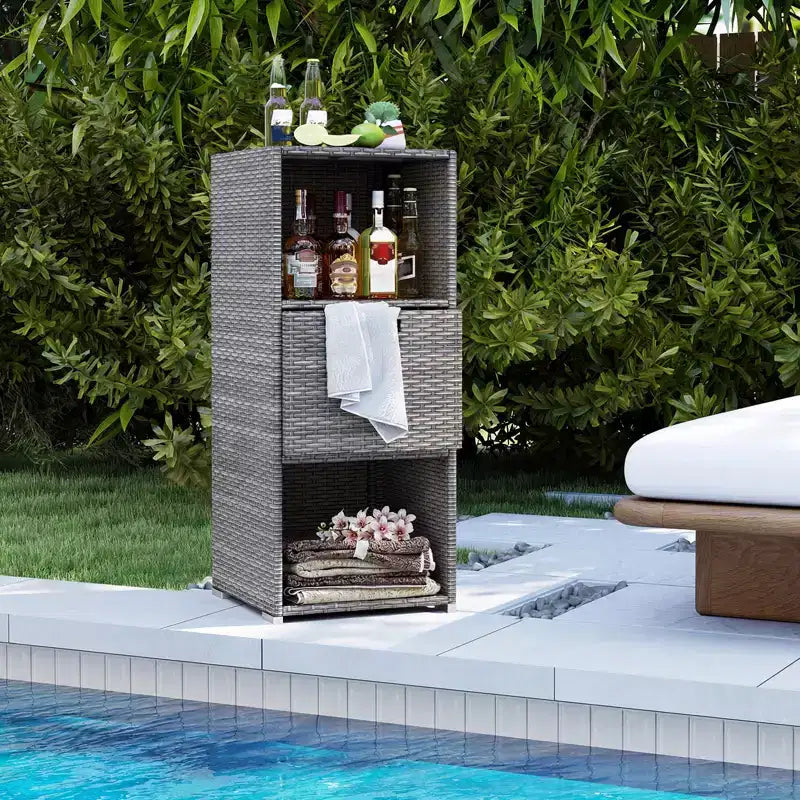 Outdoor Storage Cabinet with Storage Shelves & Removable Drawer for Porch Mix Brown/Black/Gray