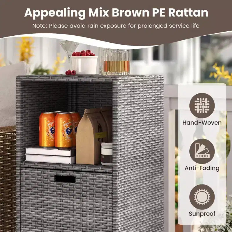 Outdoor Storage Cabinet with Storage Shelves & Removable Drawer for Porch Mix Brown/Black/Gray