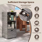 Outdoor Storage Cabinet with Storage Shelves & Removable Drawer for Porch Mix Brown/Black/Gray