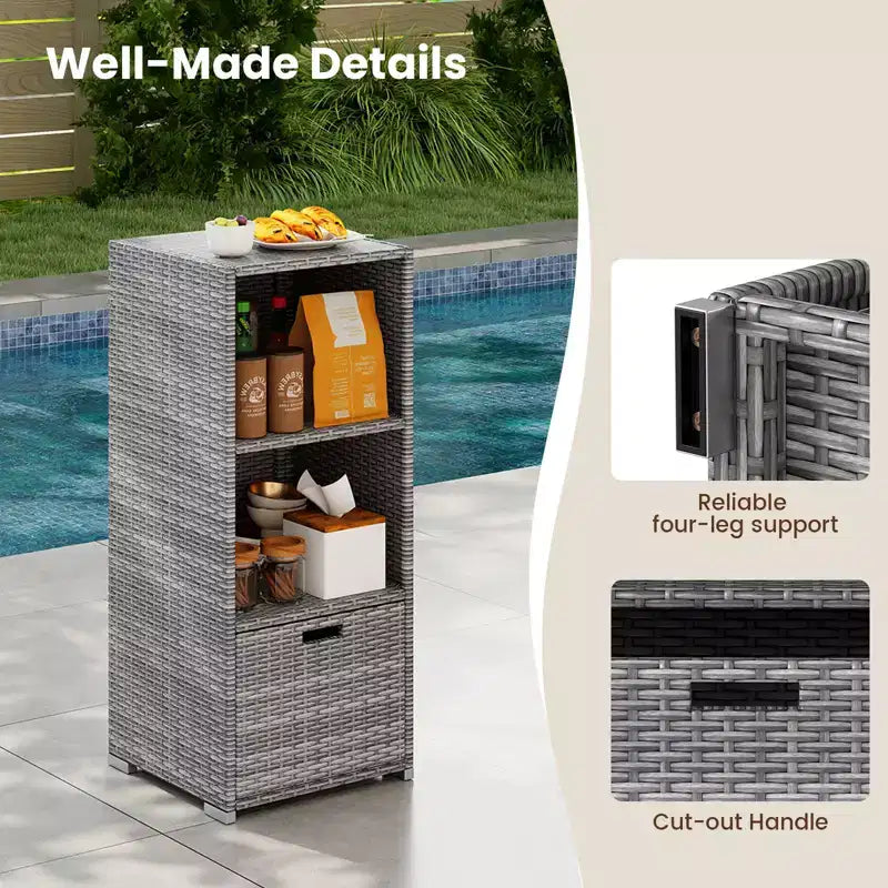 Outdoor Storage Cabinet with Storage Shelves & Removable Drawer for Porch Mix Brown/Black/Gray