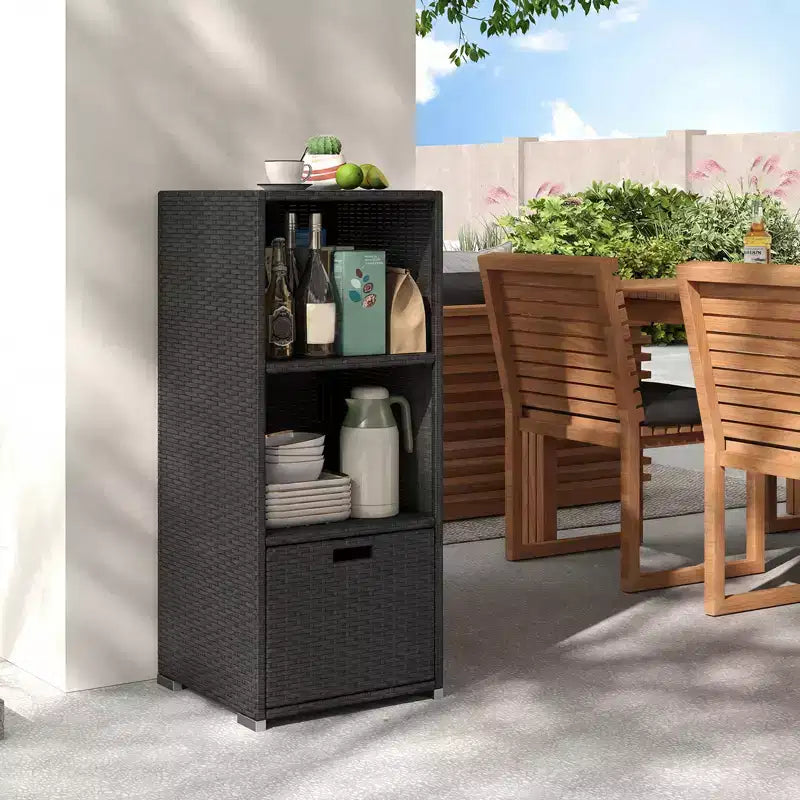 Outdoor Storage Cabinet with Storage Shelves & Removable Drawer for Porch Mix Brown/Black/Gray