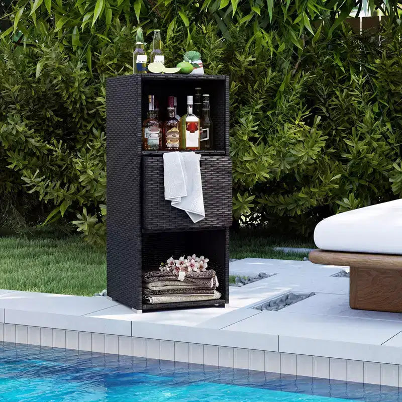 Outdoor Storage Cabinet with Storage Shelves & Removable Drawer for Porch Mix Brown/Black/Gray