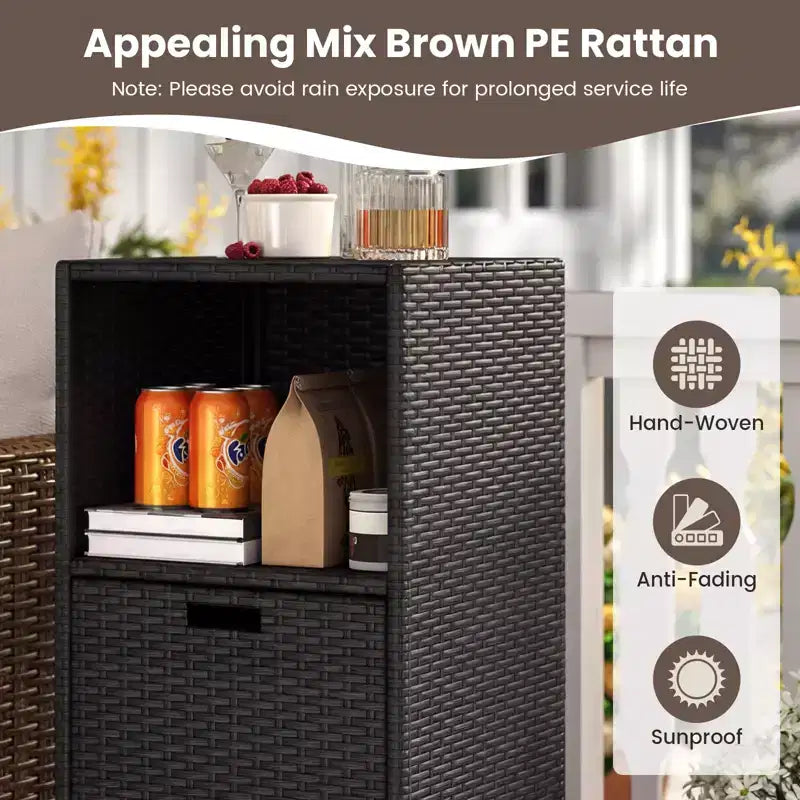 Outdoor Storage Cabinet with Storage Shelves & Removable Drawer for Porch Mix Brown/Black/Gray