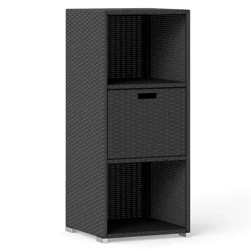 Outdoor Storage Cabinet with Storage Shelves & Removable Drawer for Porch Mix Brown/Black/Gray