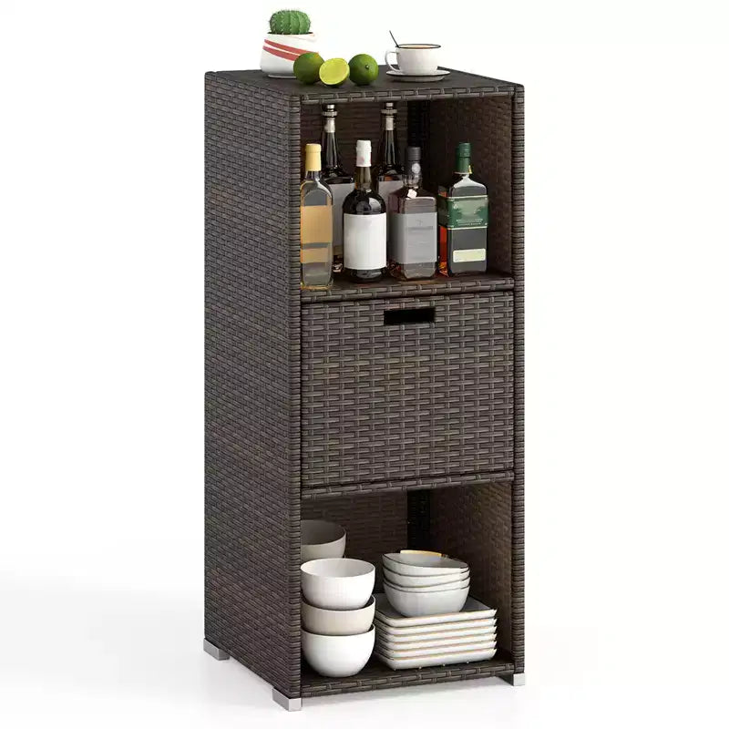 Outdoor Storage Cabinet with Storage Shelves & Removable Drawer for Porch Mix Brown/Black/Gray