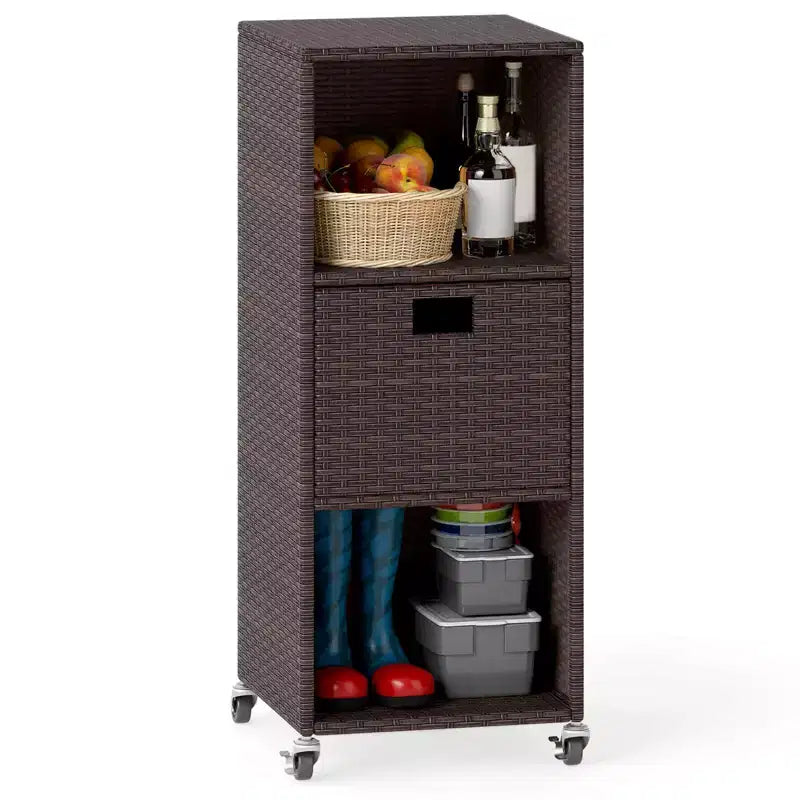 Outdoor Storage Cabinet with Storage Shelves & Removable Drawer for Porch Mix Brown/Black/Gray