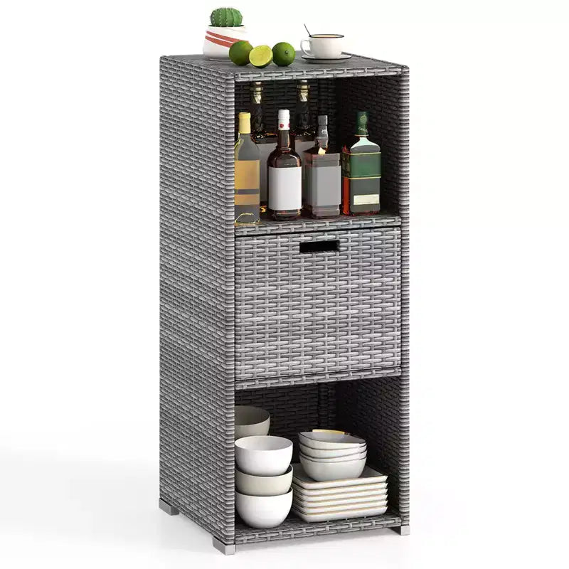 Outdoor Storage Cabinet with Storage Shelves & Removable Drawer for Porch Mix Brown/Black/Gray