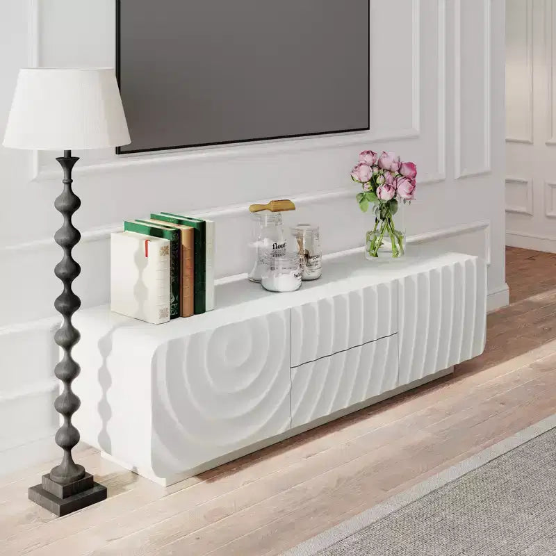 58" TV Stand with Spiral Wave Design – 2 Drawers & 2 Storage Compartments