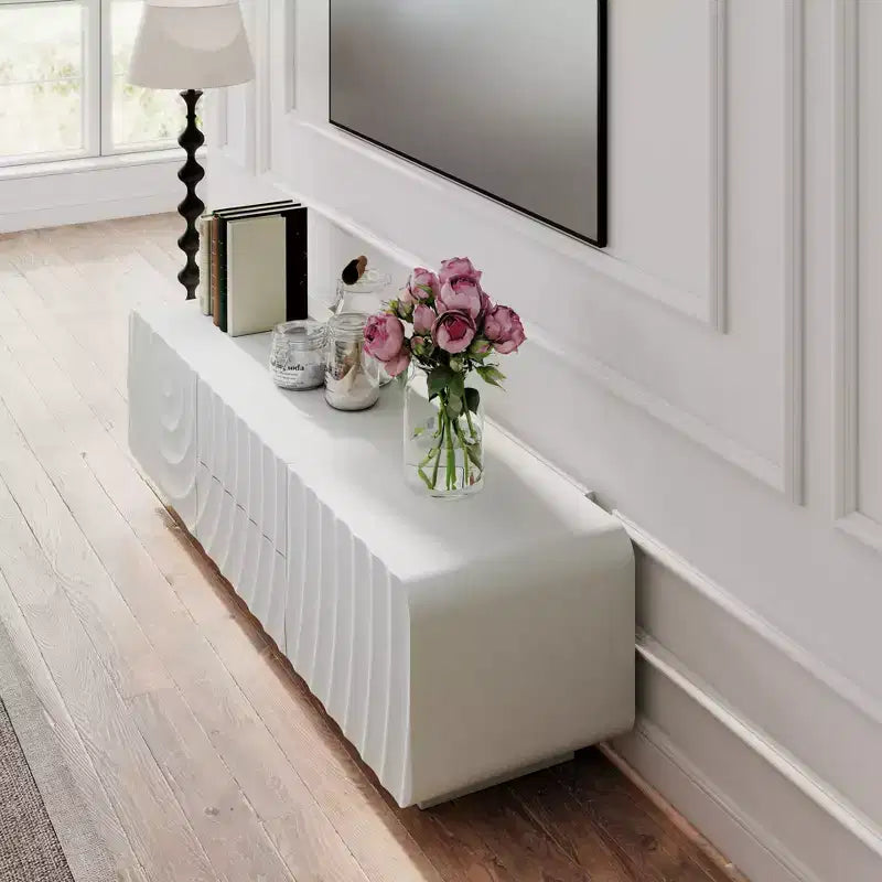 58" TV Stand with Spiral Wave Design – 2 Drawers & 2 Storage Compartments