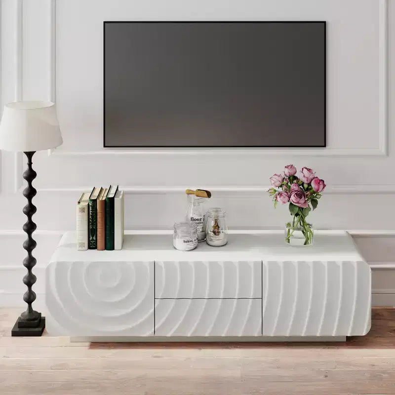 58" TV Stand with Spiral Wave Design – 2 Drawers & 2 Storage Compartments