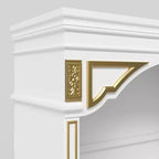 White Decorative Display Cabinet with LED Spotlights & Gold Carvings – 3 Shelves, 2 Drawers