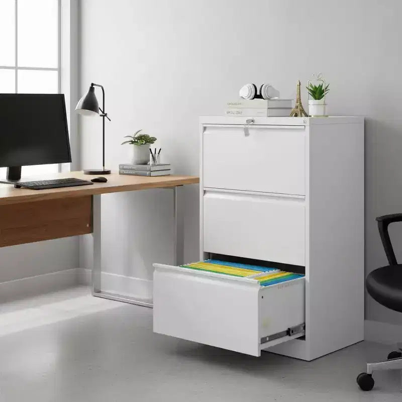 3-Drawer Lateral Metal File Cabinet with Lock – Heavy-Duty Carbon Steel, Office Storage