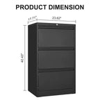 3-Drawer Lateral Metal File Cabinet with Lock – Heavy-Duty Carbon Steel, Office Storage