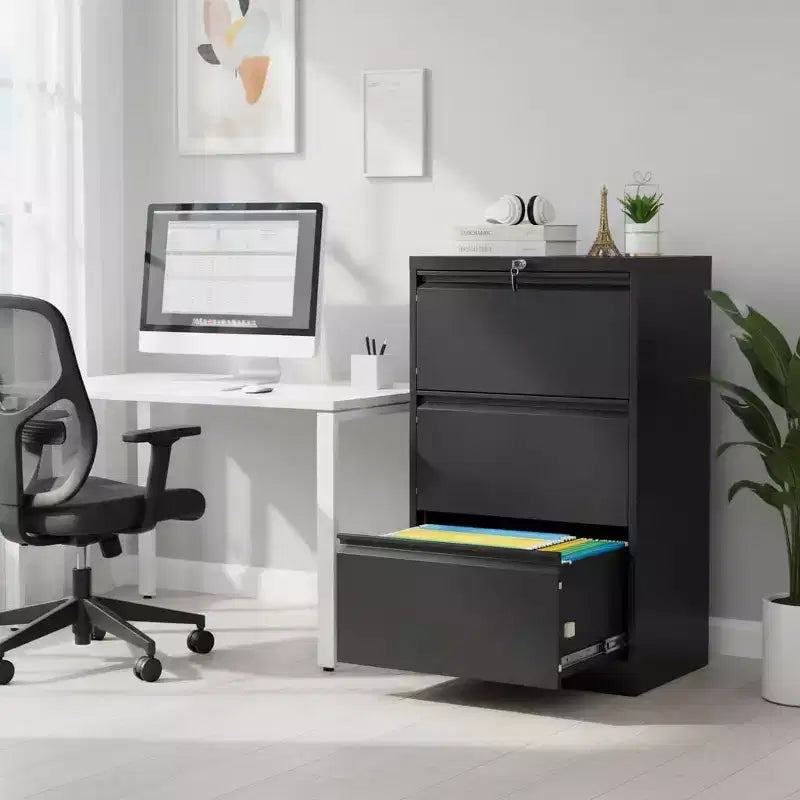 3-Drawer Lateral Metal File Cabinet with Lock – Heavy-Duty Carbon Steel, Office Storage