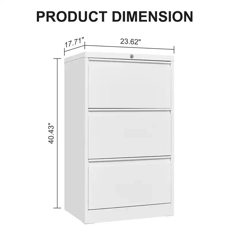 3-Drawer Lateral Metal File Cabinet with Lock – Heavy-Duty Carbon Steel, Office Storage