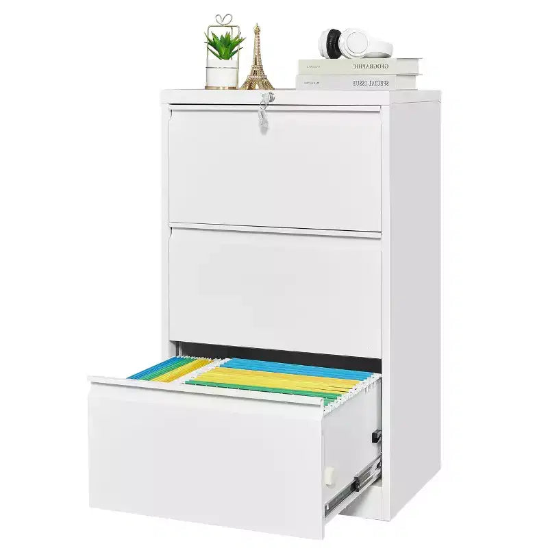 3-Drawer Lateral Metal File Cabinet with Lock – Heavy-Duty Carbon Steel, Office Storage