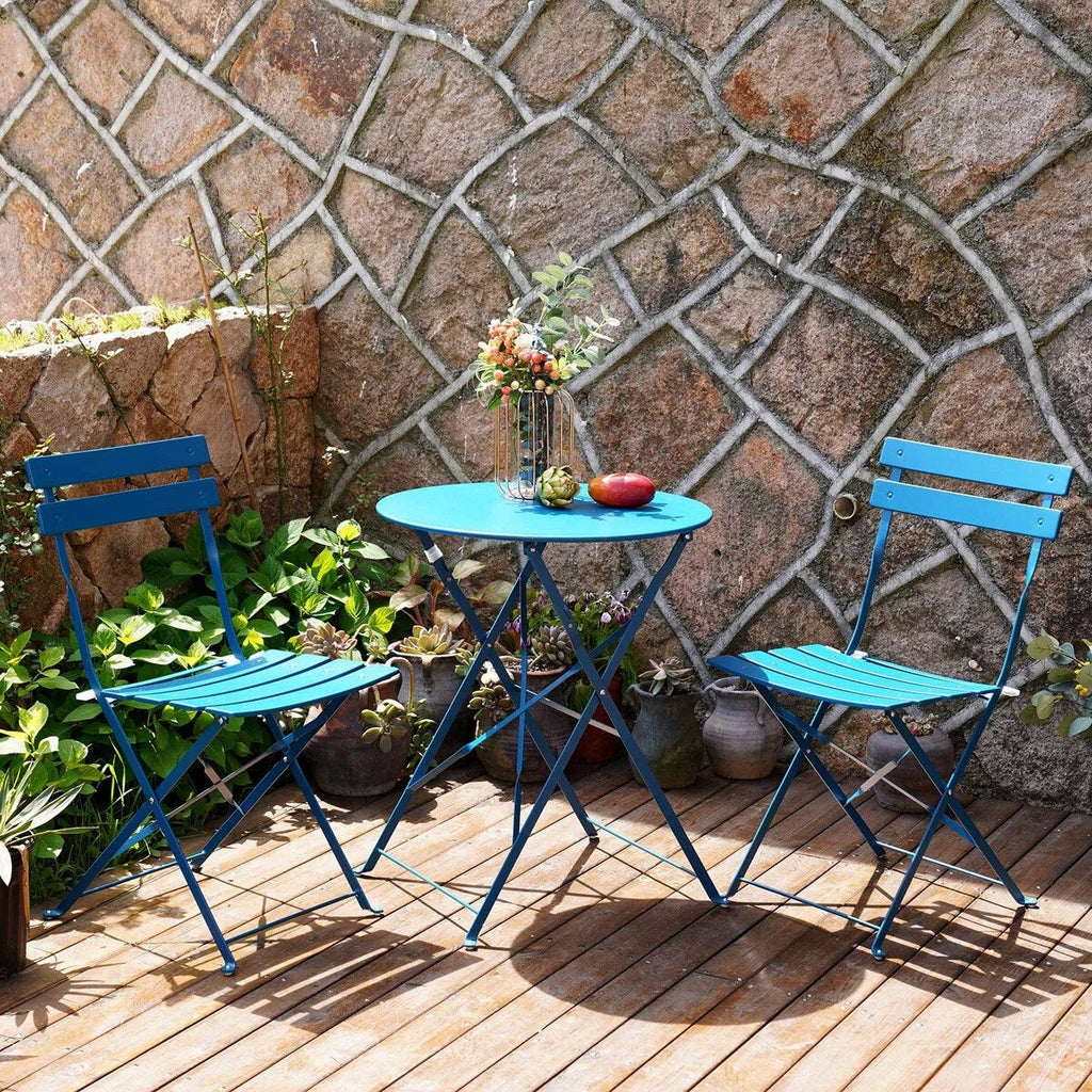Set bistro pieghevole in metallo da 3 pezzi, set conversazione resistente alle intemperie per esterni/interni, per patio, cortile, giardino