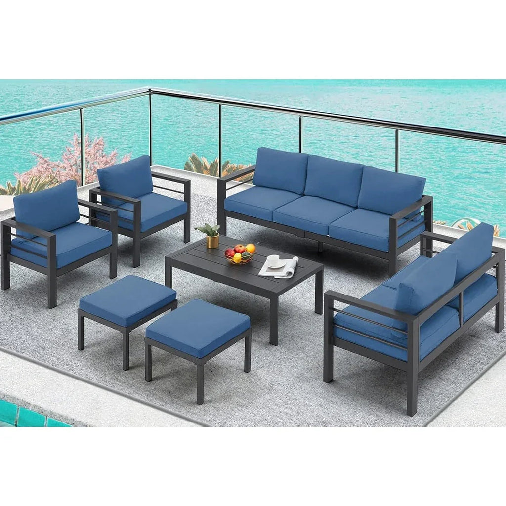 AECOJOY Set di mobili da giardino a 7 pezzi in alluminio Set da conversazione per esterni
