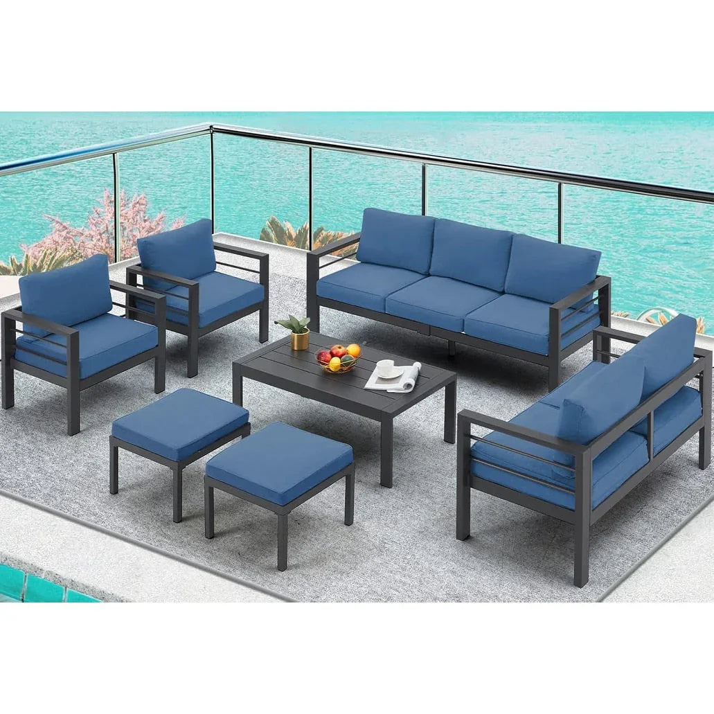 AECOJOY Set di mobili da giardino a 7 pezzi in alluminio Set da conversazione per esterni
