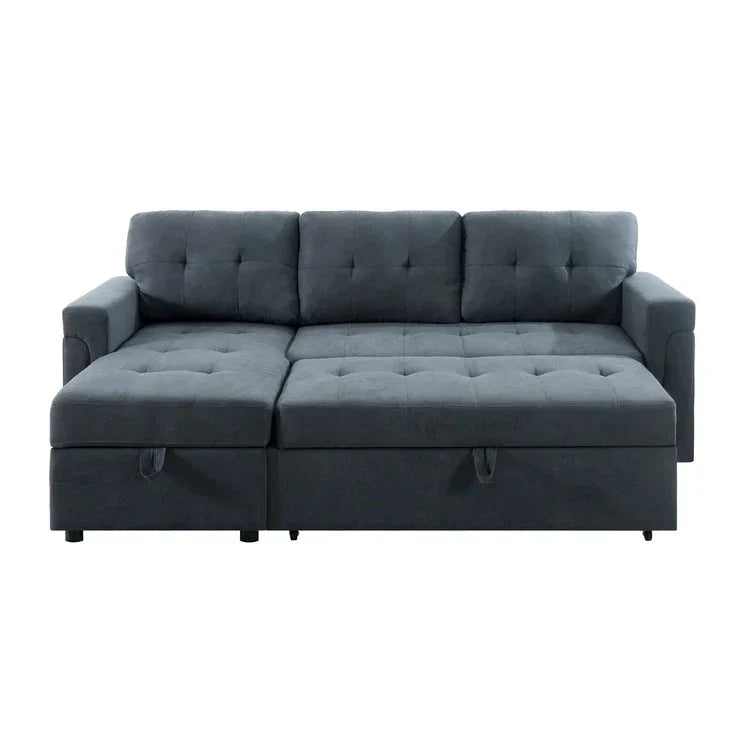 Divano componibile convertibile reversibile con letto estraibile, chaise longue con contenitore nascosto e gambe durevoli