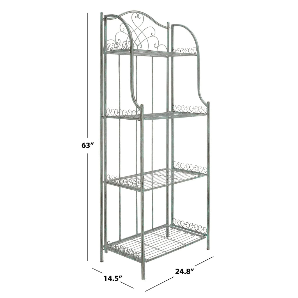 SAFAVIEH Bryn Scaffale da panettiere da esterno a 4 ripiani in ferro battuto vittoriano - 25 pollici L x 15 pollici P x 63 pollici H - 25 L x 15 P x 63 H