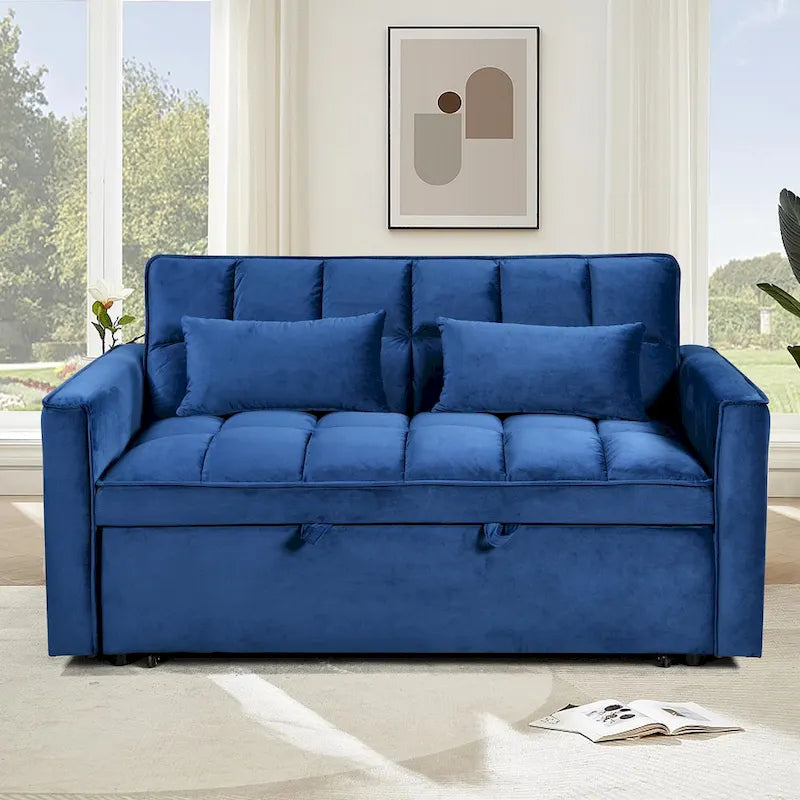 Divanetto Futon Moderno in Velluto con Schienale Reclinabile e Tasche, 2 Posti - Grigio Scuro / Grigio Chiaro / Blu / Nero