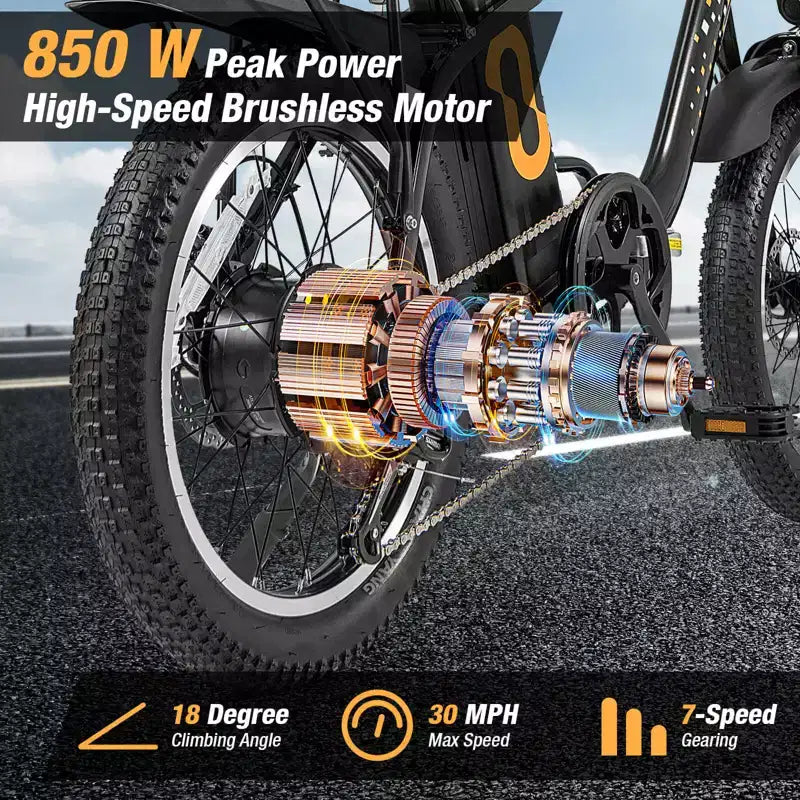 Costway Bici Elettrica Pieghevole da Montagna per Adulti con Pneumatici Fat da 20 pollici, Motore Brushless da 750W, 54V 13Ah UL2849