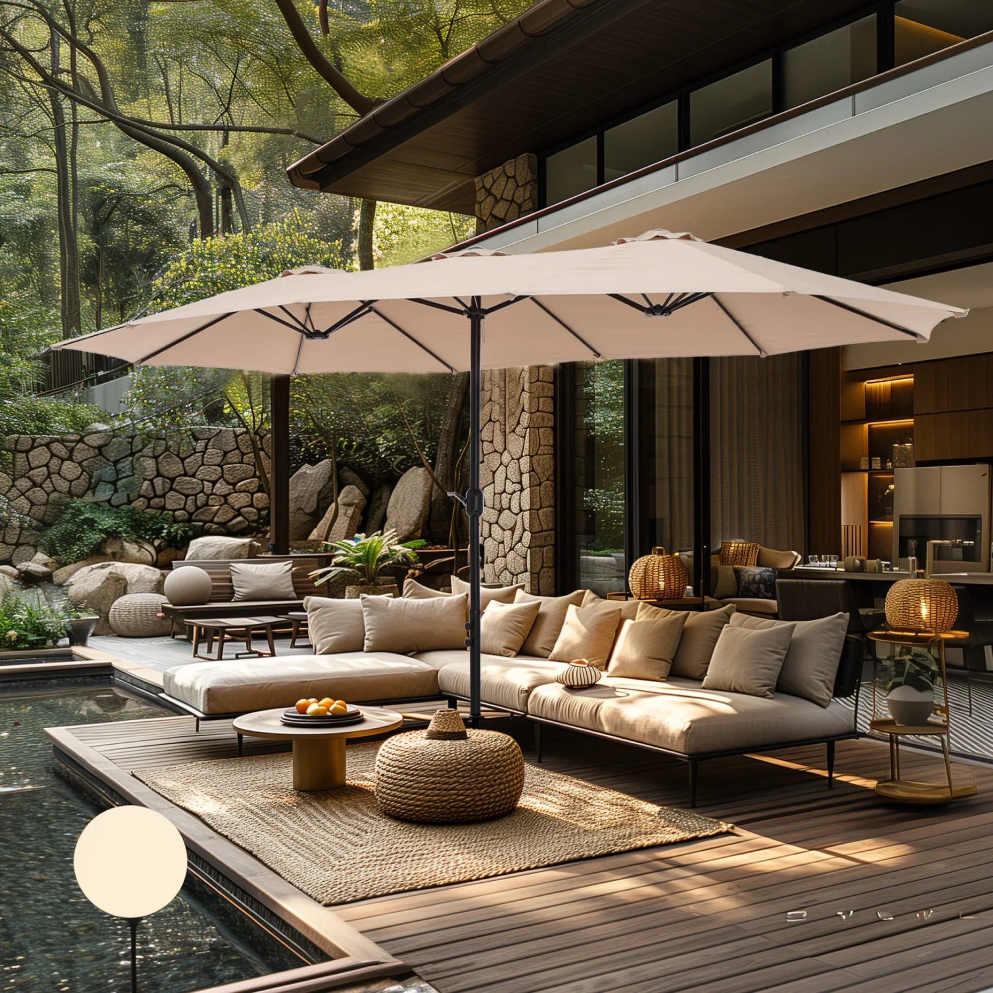 MAISON ARTS Ombrellone Doppio da 4,5 m, Extra Large, per Patio, con Base Inclusa