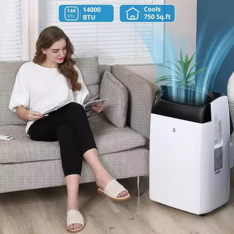 Condizionatore d'aria GustoWave 14000 BTU con telecomando, unità AC portatile per ambienti fino a 70 m², Bianco/Nero