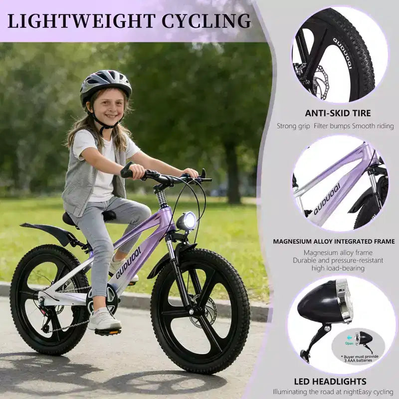 NAYSAYE Bicicletta da montagna per bambini da 20 pollici con trasmissione a 7 velocità e telaio in lega di magnesio per ragazzi e ragazze di età 8-12 anni, 57.09*21.65*29.92