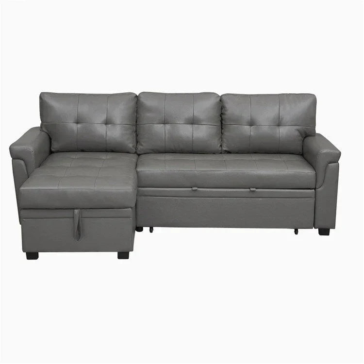 Divano componibile convertibile reversibile con letto estraibile, chaise longue con contenitore nascosto e gambe durevoli