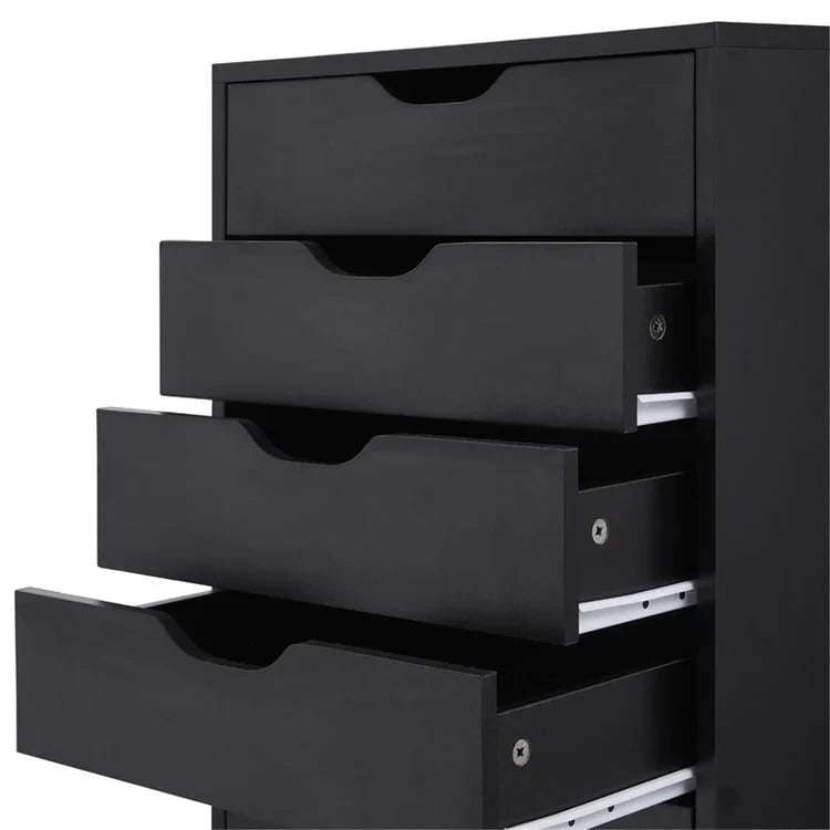 Cassettiera stretta in legno a 9 cassetti con guide scorrevoli e ripiano superiore