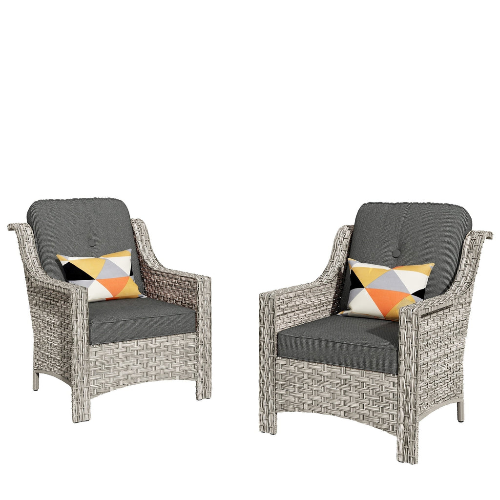 HOOOWOOO, Set di 2 Sedie da Esterno in Rattan Intrecciato con Schienale Alto