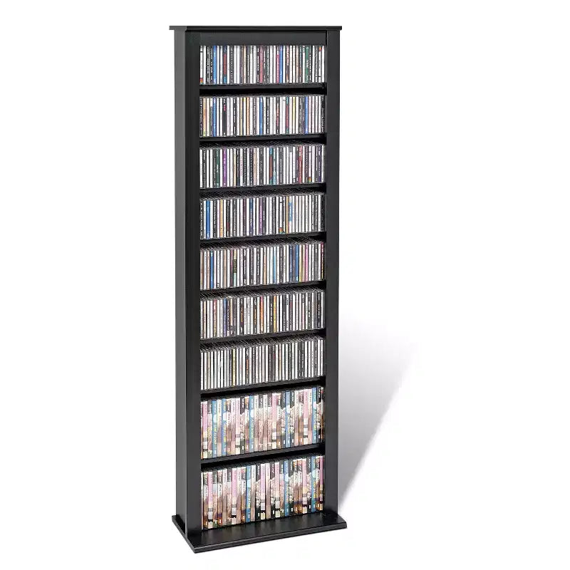 Black: Mid-Century Modern Media Storage Cabinet, Adjustable Shelves, Holds 391 CDs
