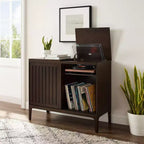 Asher Record Storage Media Console Dark Brown - Crosley: Sliding Doors, Adjustable Shelving, Vinyl Organizer
