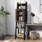 69.8" Tall Farmhouse Media Tower Bookshelf – Reclaimed Oak, 6 Shelves & Cabinet