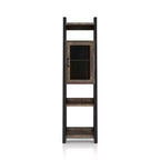 69.8" Tall Farmhouse Media Tower Bookshelf – Reclaimed Oak, 6 Shelves & Cabinet